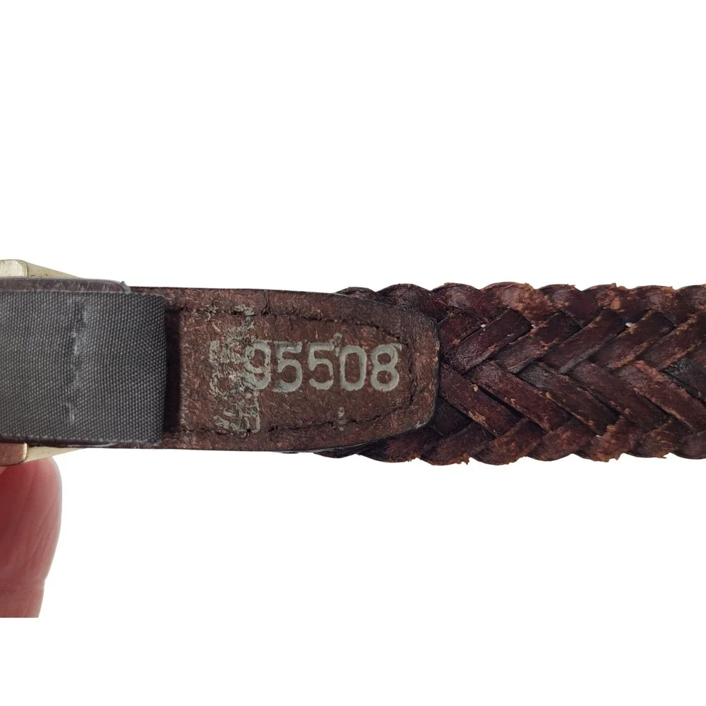 VTG Brighton Woven Braided Leather Belt Brown Floral Concho Western Boho S 28